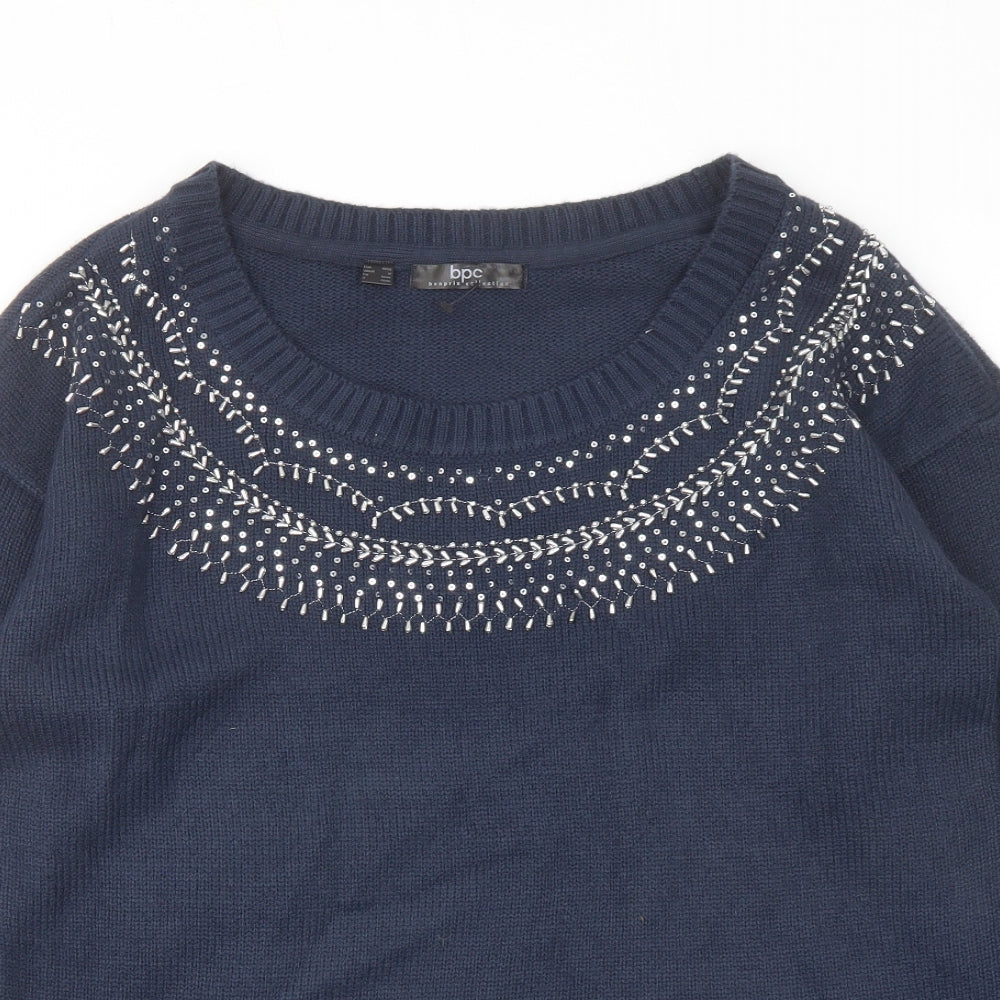 bpc Womens Blue Round Neck Acrylic Pullover Jumper Size M