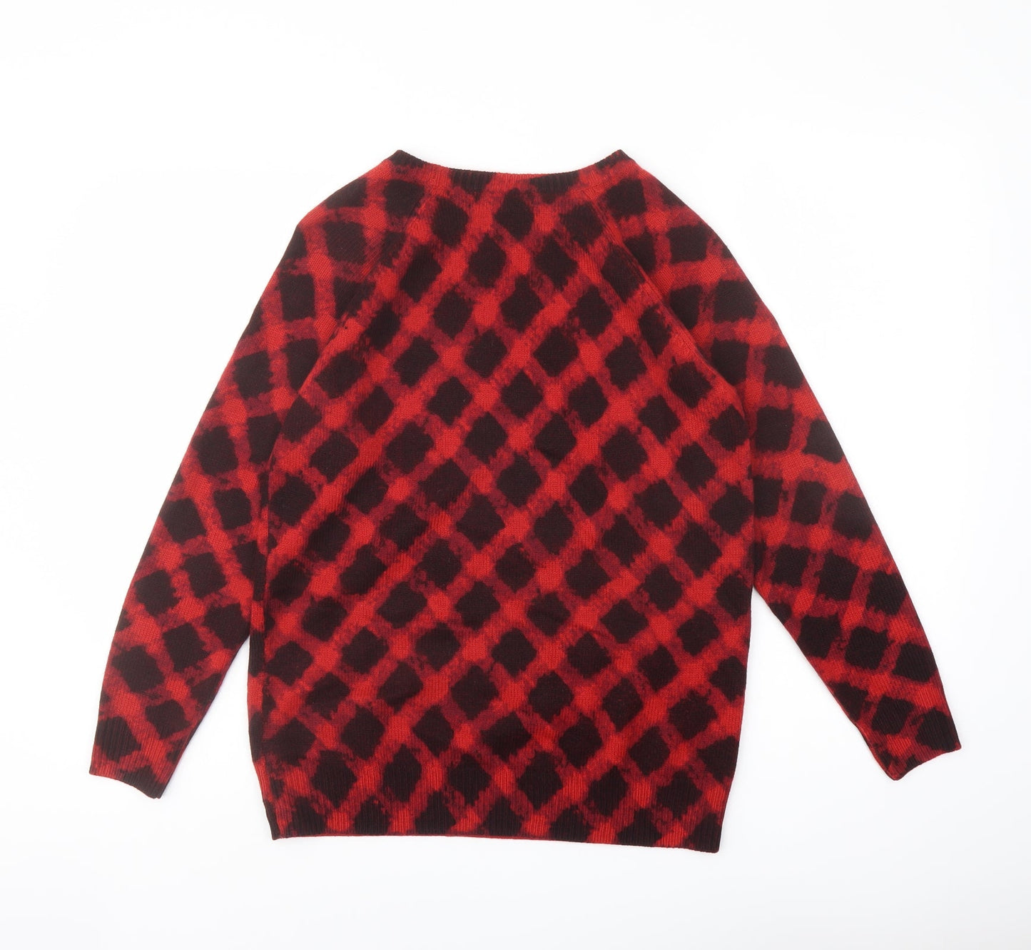 Marks and Spencer Womens Red Round Neck Geometric Acrylic Pullover Jumper Size 12