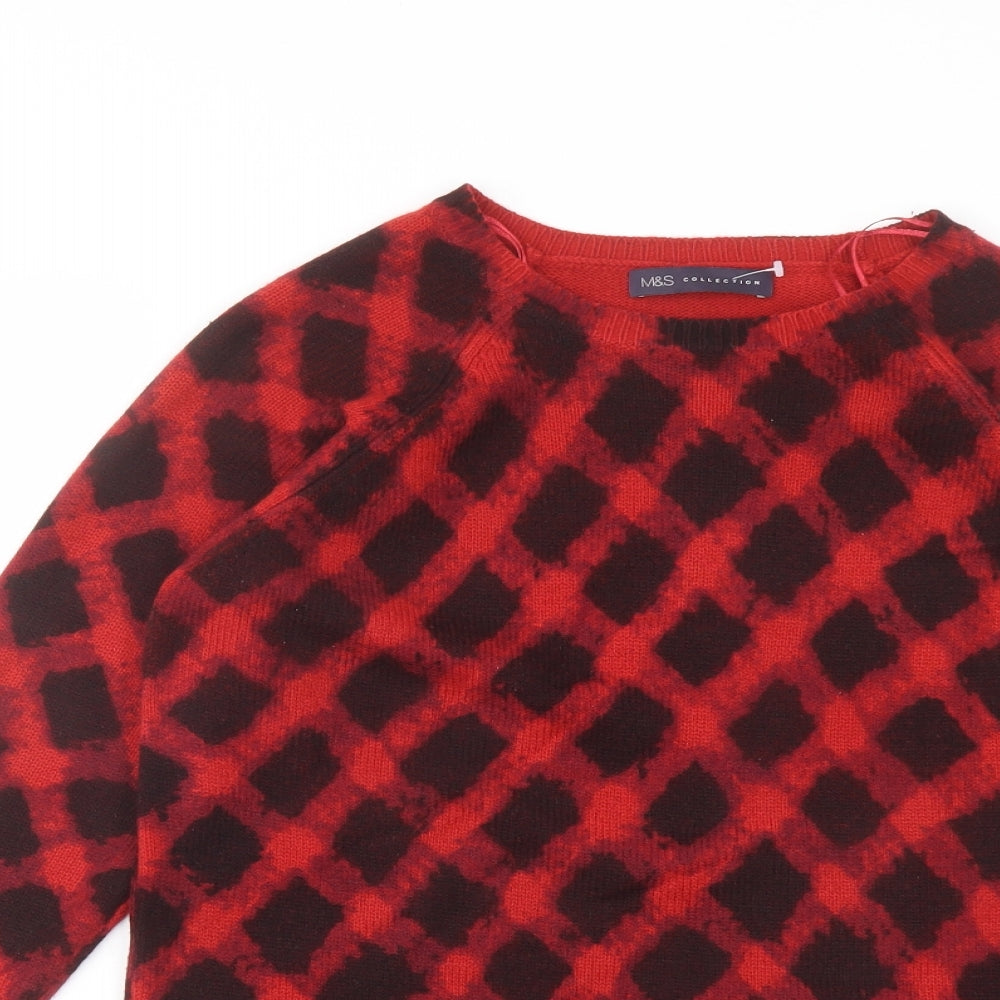 Marks and Spencer Womens Red Round Neck Geometric Acrylic Pullover Jumper Size 12
