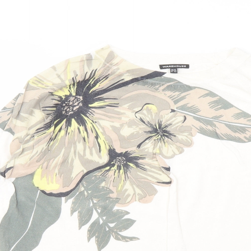 Warehouse Womens Ivory Crew Neck Floral Viscose Pullover Jumper Size 16
