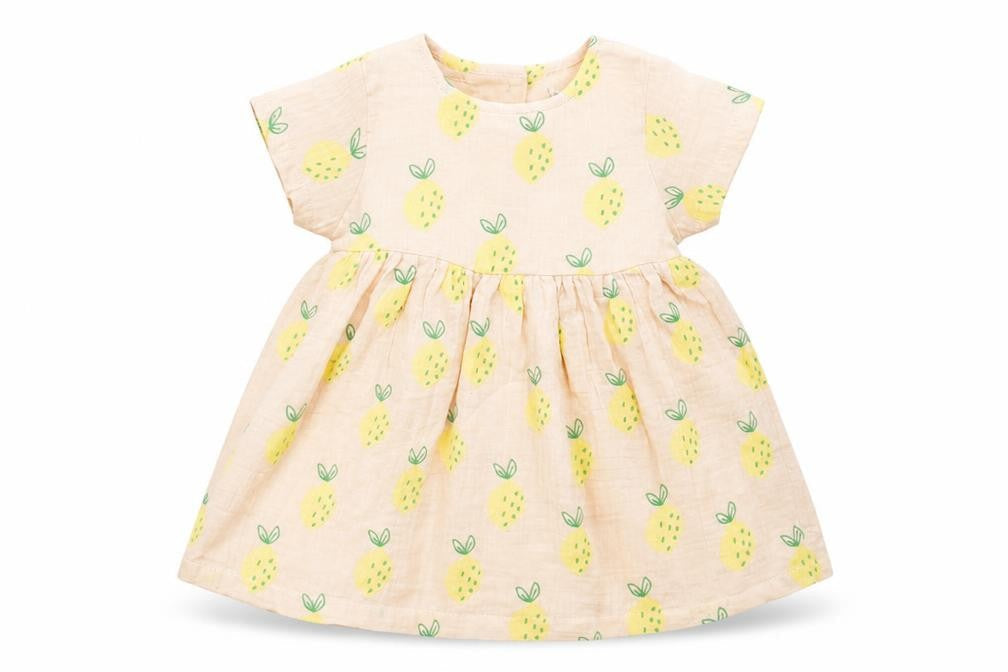 Front view of Marks & Spencer girls’ pink geometric polyester a-line, size 6-9, months crew neck button