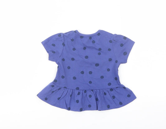 Marks and Spencer Girls Pink Polka Dot Cotton Basic T-Shirt Size 6-9 Months Crew Neck Snap