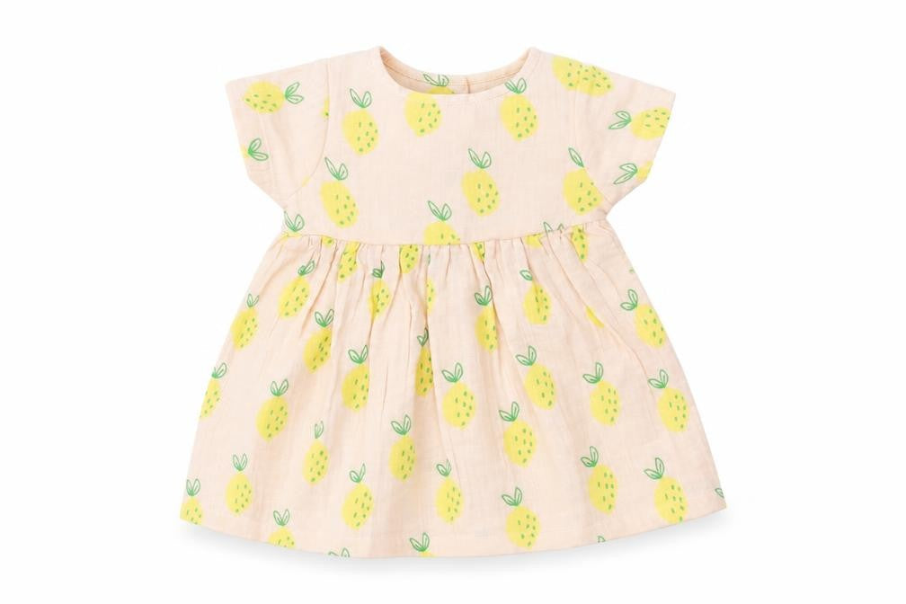 Front view of Marks & Spencer girls’ pink geometric polyester a-line, size 3-6, months crew neck button