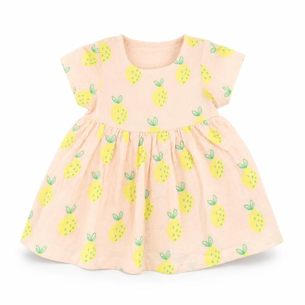 Front view of Marks & Spencer girls’ pink geometric polyester a-line, size 0-3, months crew neck button