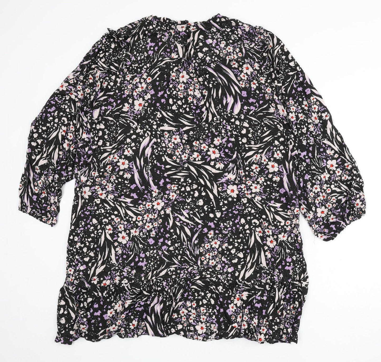 Marks and Spencer Womens Multicoloured Geometric Viscose Sheath Size 22 V-Neck Button - Flowers, Glitter