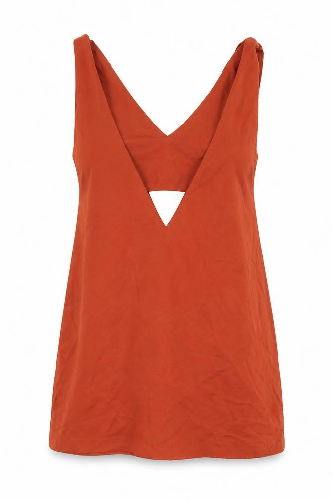 Zara Womens Orange Cotton A-Line Size M V-Neck Hook & Eye
