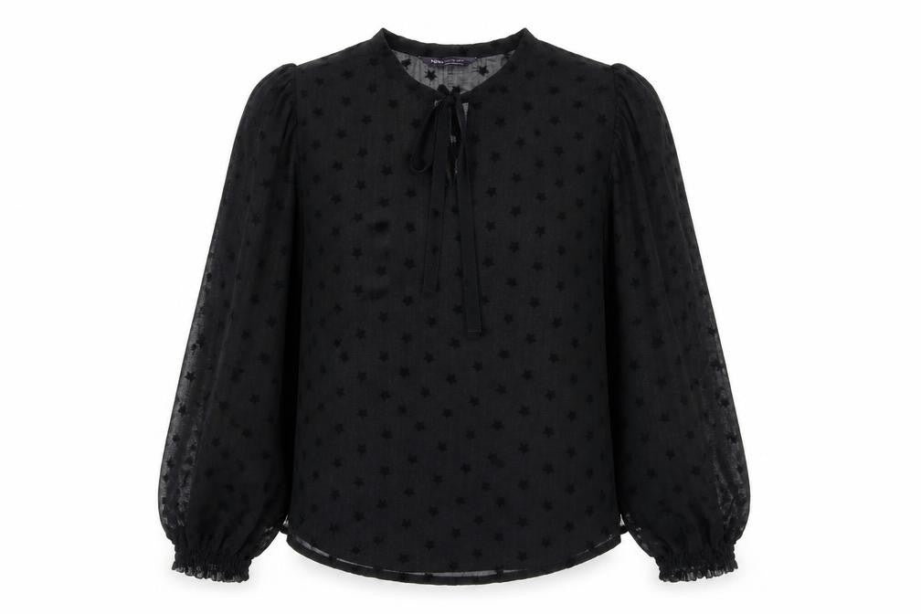 Marks and Spencer Womens Black Geometric Polyester Basic Blouse Size 10 Round Neck - Star Print