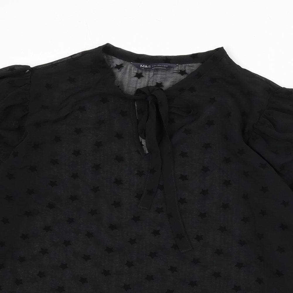 Marks and Spencer Womens Black Geometric Polyester Basic Blouse Size 10 Round Neck - Star Print