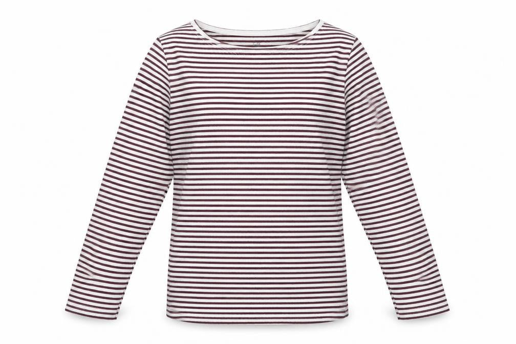 Front view of H&M girls’ purple striped cotton basic t-shirt, size 8-9, years round neck pullover - glitter, size 8-10