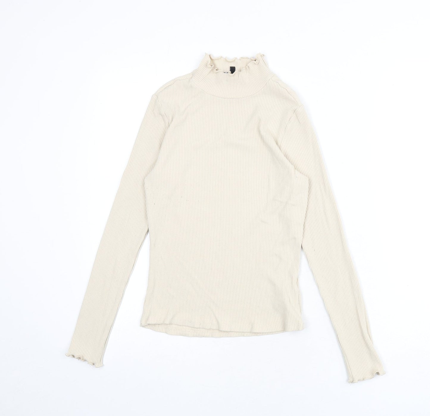 Nobody's Child Womens Beige Viscose Basic T-Shirt Size 8 Mock Neck - Ribbed