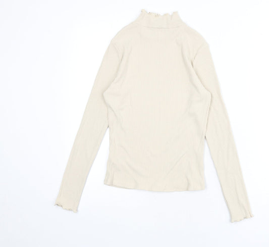 Nobody's Child Womens Beige Viscose Basic T-Shirt Size 8 Mock Neck - Ribbed
