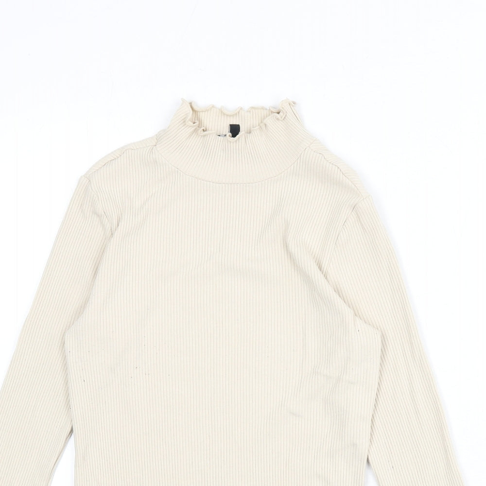 Nobody's Child Womens Beige Viscose Basic T-Shirt Size 8 Mock Neck - Ribbed