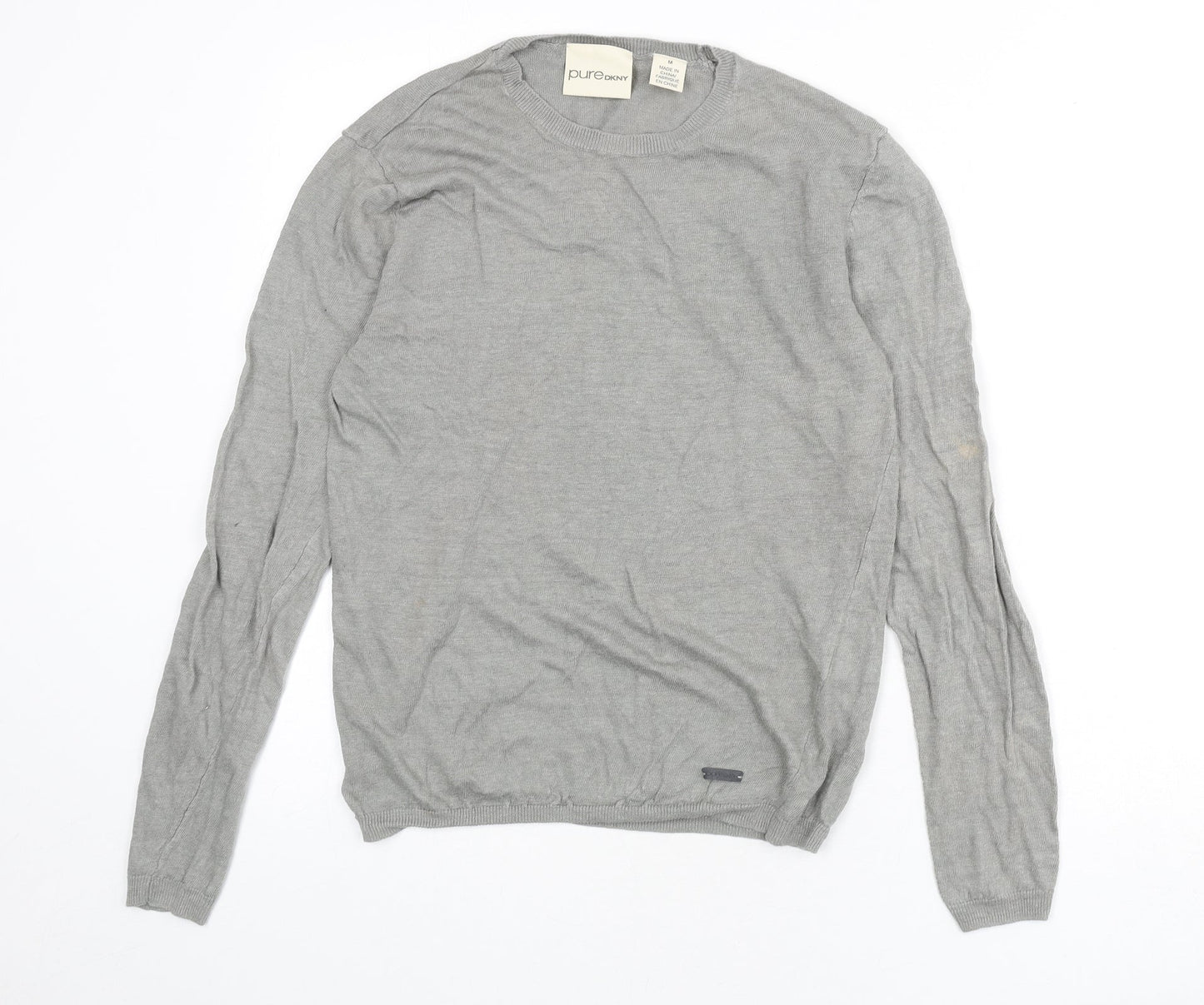 DKNY Pure Womens Grey Round Neck Linen Pullover Jumper Size M