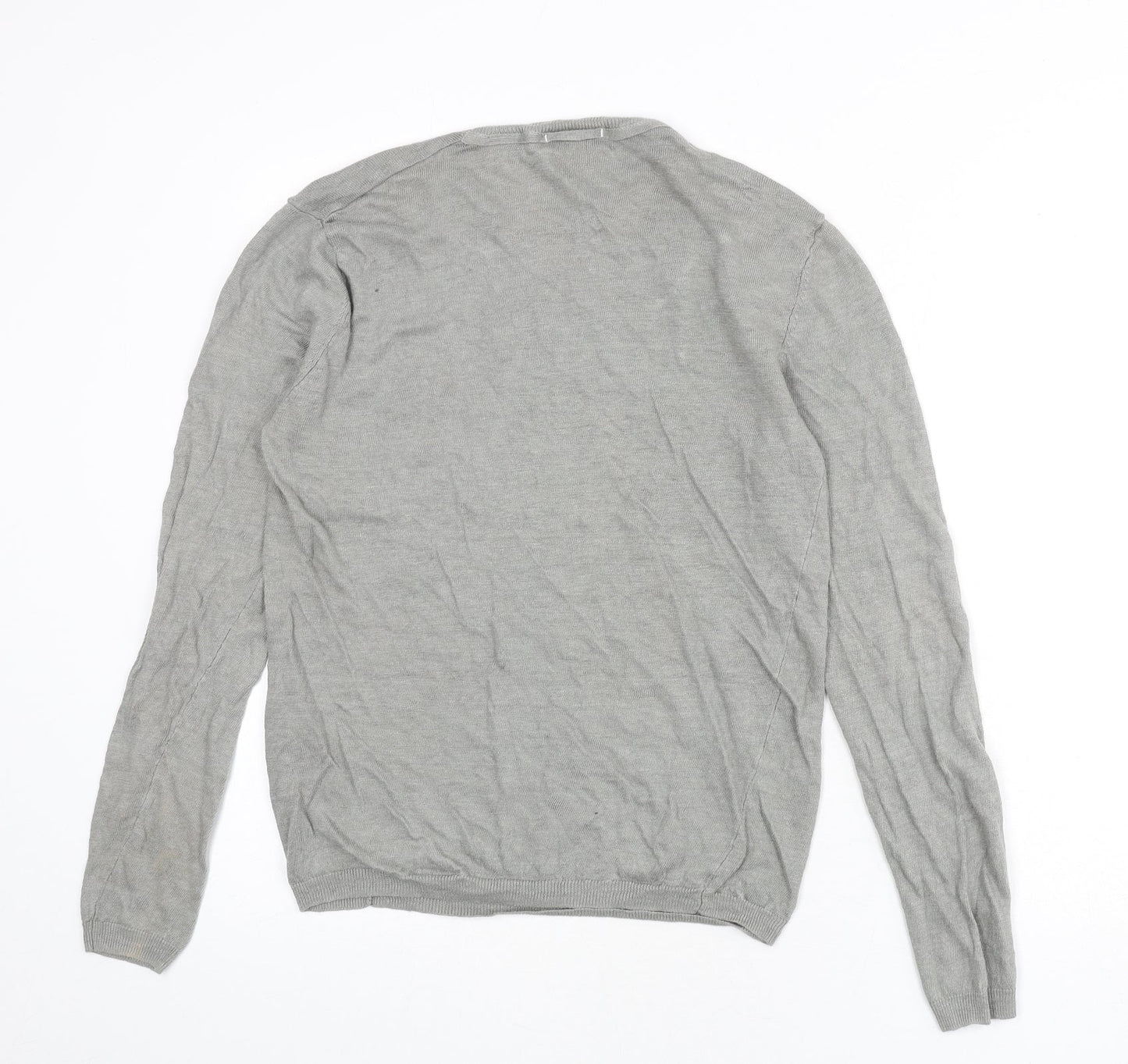 DKNY Pure Womens Grey Round Neck Linen Pullover Jumper Size M