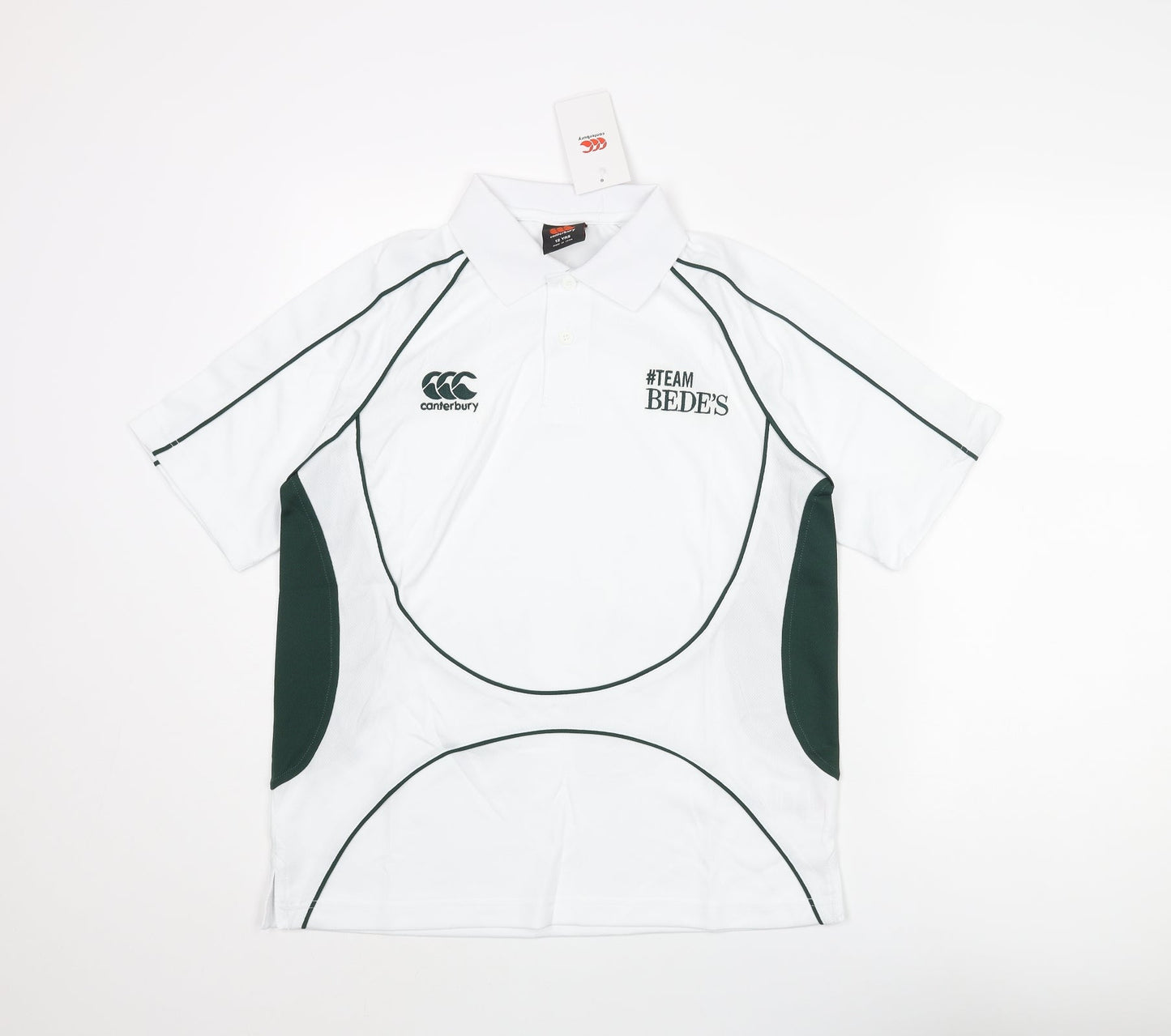 Canterbury Boys White Colourblock Polyester Basic Polo Size 12 Years Collared Button - Logo #TEAM BEDE'S