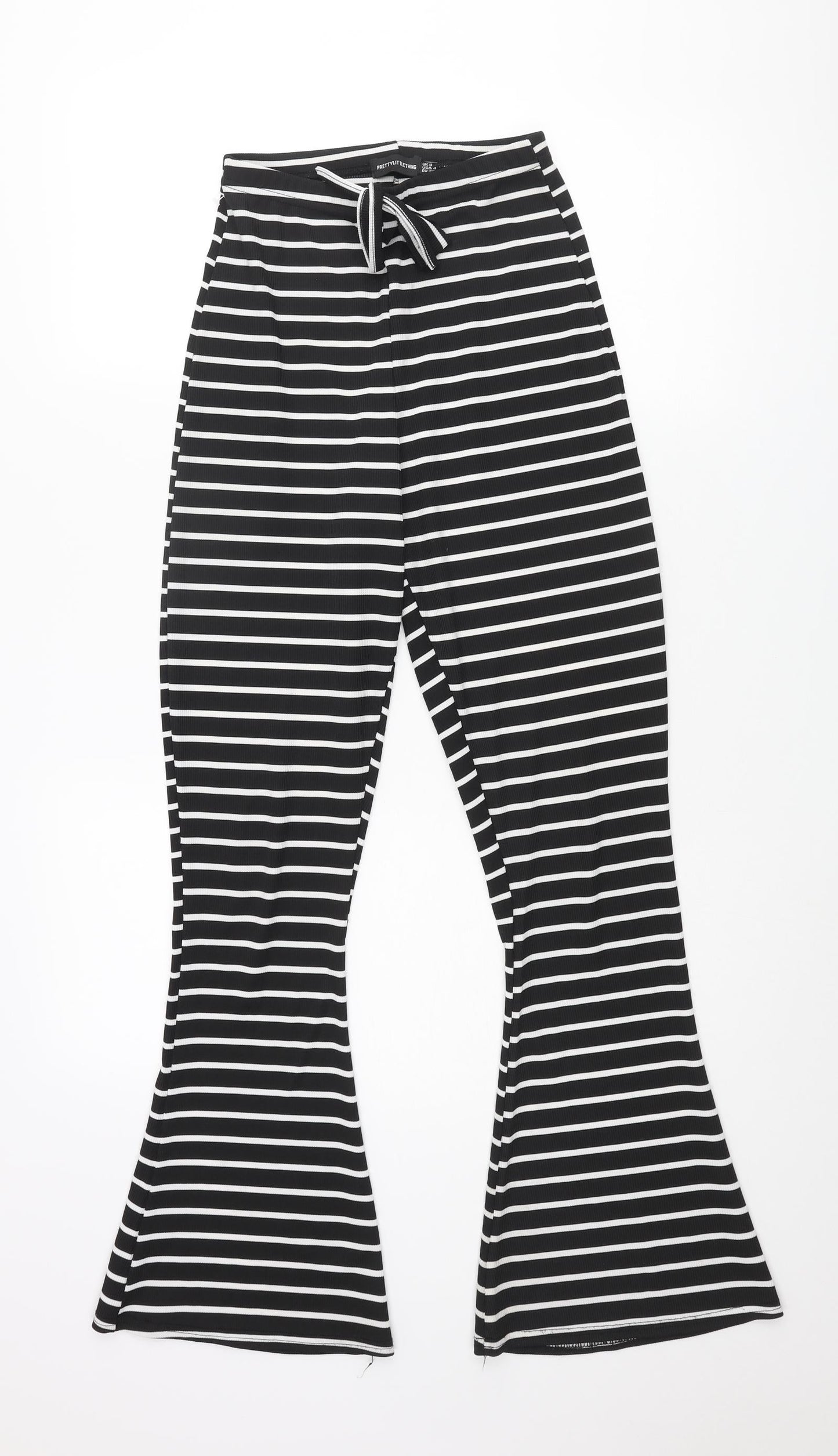 PRETTYLITTLETHING Womens Black Striped Polyester Trousers Size 8 L30 in Regular
