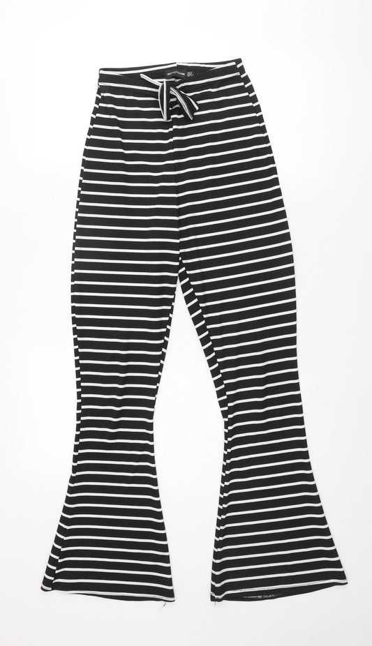 PRETTYLITTLETHING Womens Black Striped Polyester Trousers Size 8 L30 in Regular