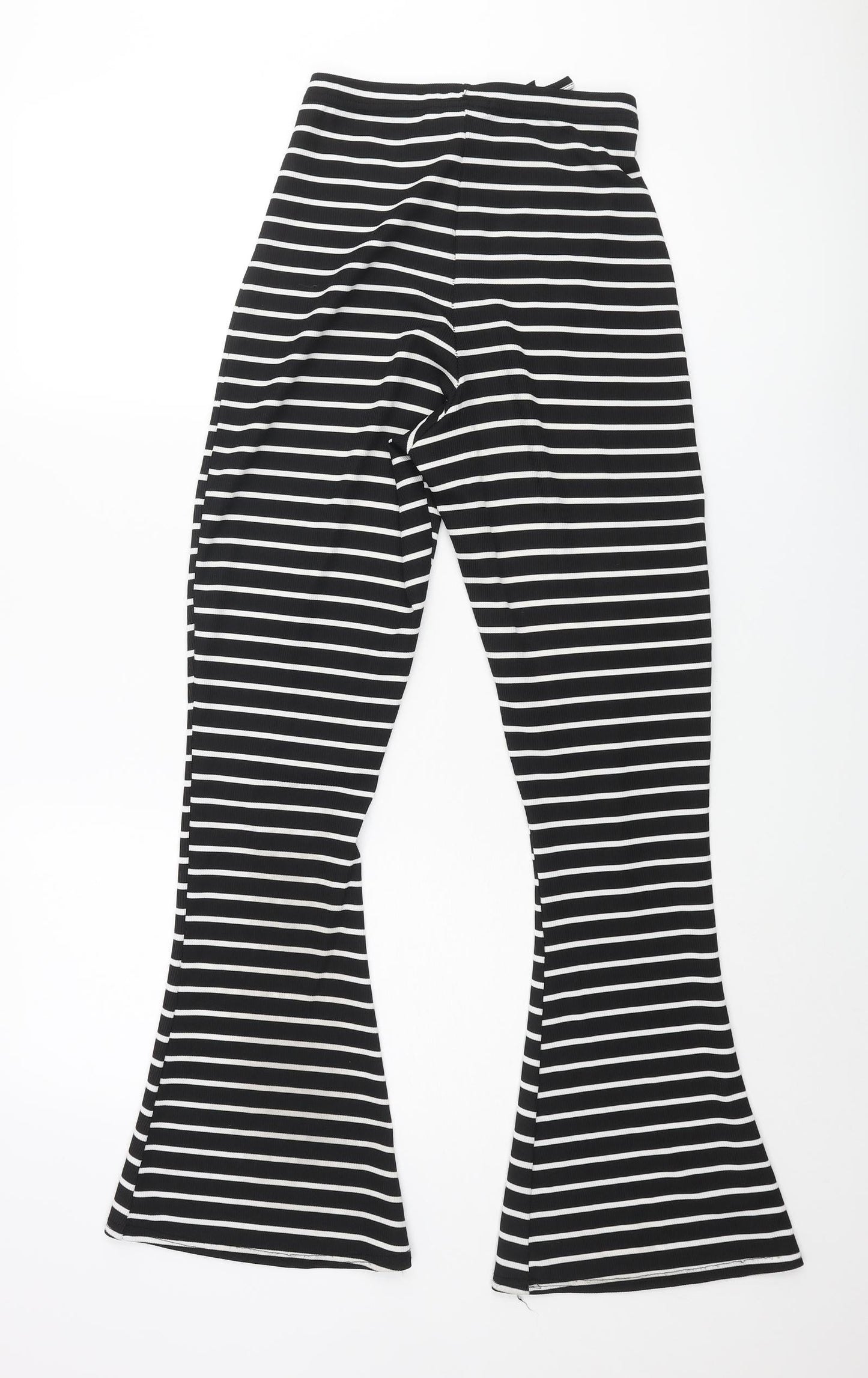 PRETTYLITTLETHING Womens Black Striped Polyester Trousers Size 8 L30 in Regular