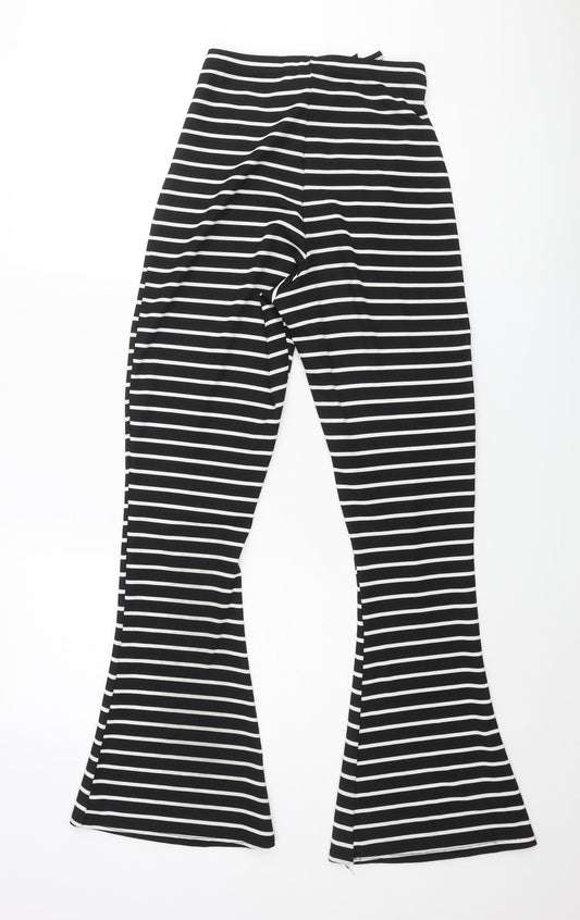 PRETTYLITTLETHING Womens Black Striped Polyester Trousers Size 8 L30 in Regular