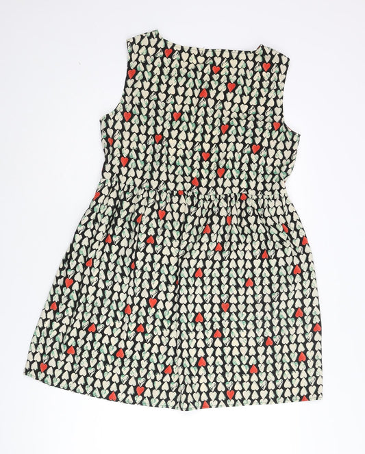 Love Womens Multicoloured Geometric Polyester Shift Size M Round Neck Pullover - Size M-L Heart Pattern