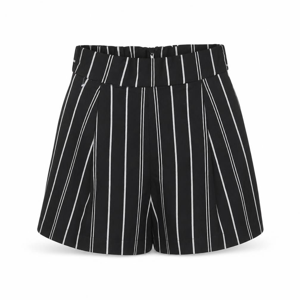 Divided by H&M Womens Black Pinstripe Polyester Paperbag Shorts Size 6 Regular Pull On - Belted
