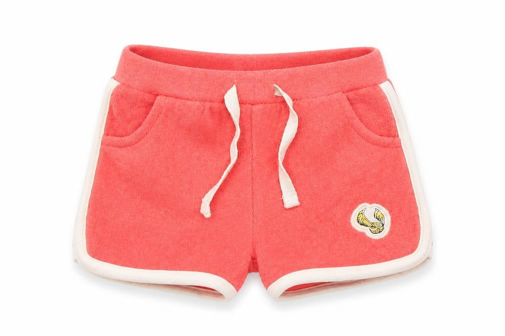 Front view of Marks & Spencer boys’ pink cotton cropped trousers, size 3-6, months drawstring - harry potter, inside leg 2in