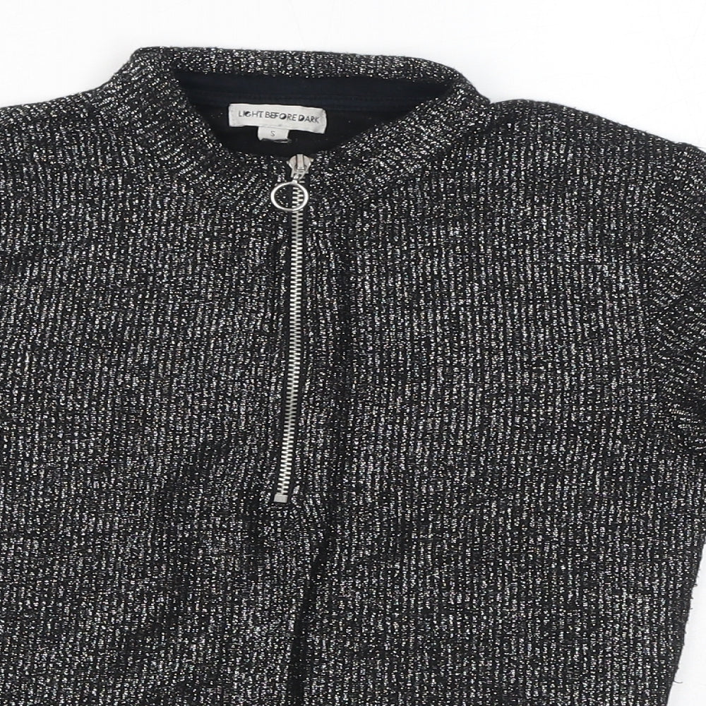 Light before Dark Womens Black Viscose Cropped T-Shirt Size S Round Neck - Sparkle Zip Front