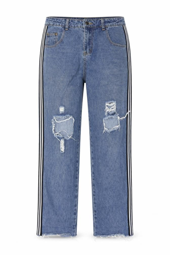 PRETTYLITTLETHING Womens Blue Cotton Straight Jeans Size 12 L28 in Regular Zip - Pockets
