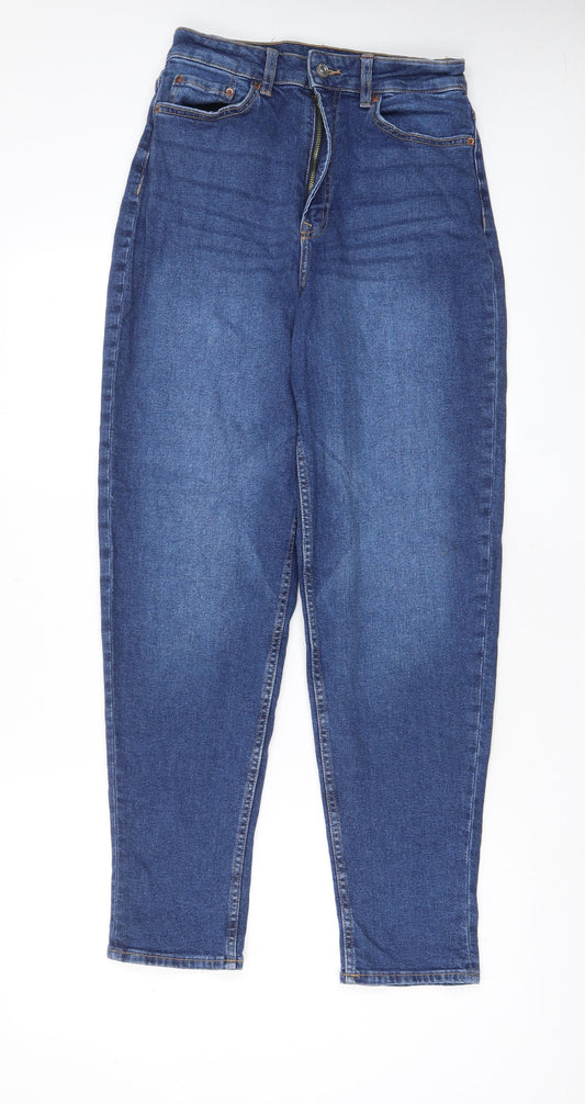 H&M Womens Blue Cotton Tapered Jeans Size 10 L29 in Regular Zip - Pockets