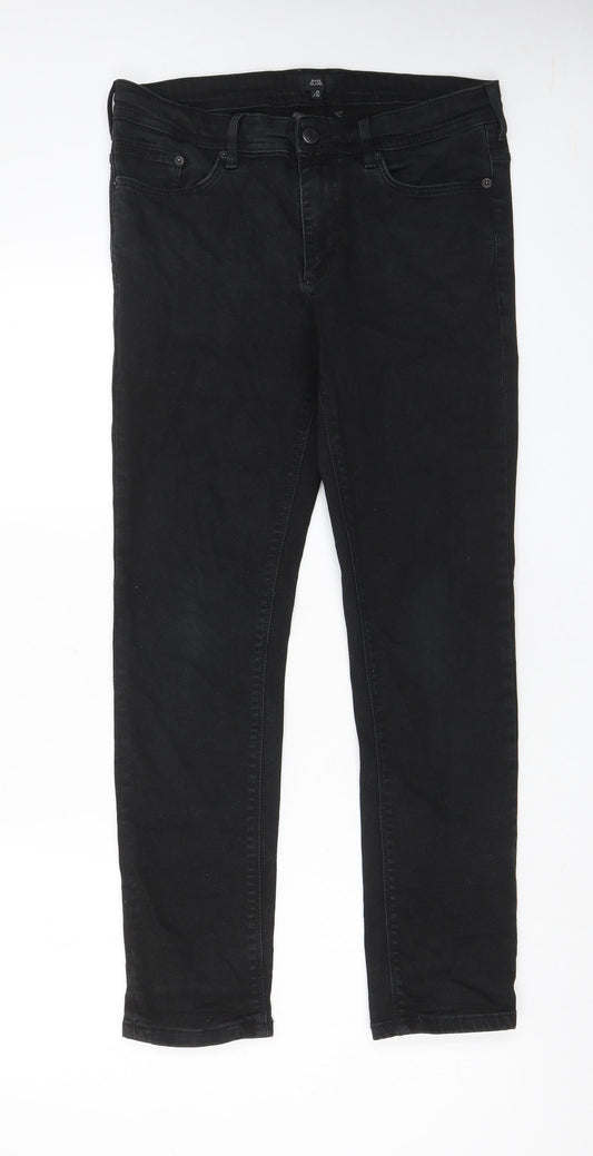 River Island Mens Black Cotton Skinny Jeans Size 32 in L32 in Regular Zip - Pockets