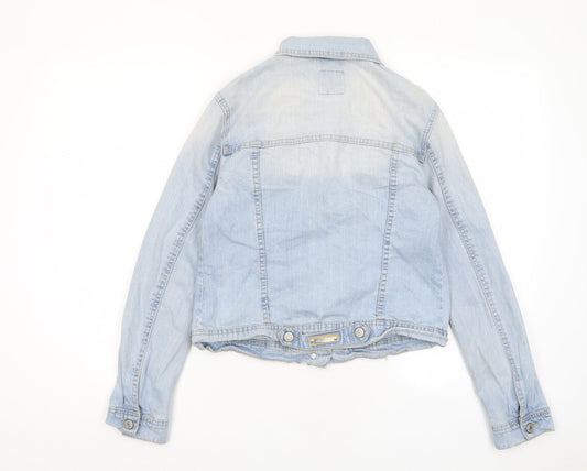 Stradivarius Womens Blue Jacket Size M Button - Distressed, Pockets