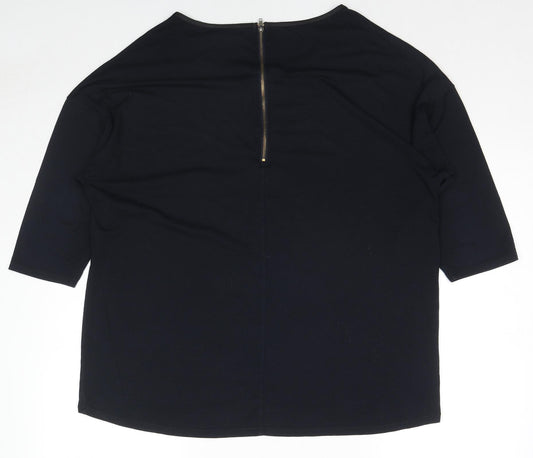 89th & Madison Womens Blue Polyester Basic Blouse Size XL Round Neck