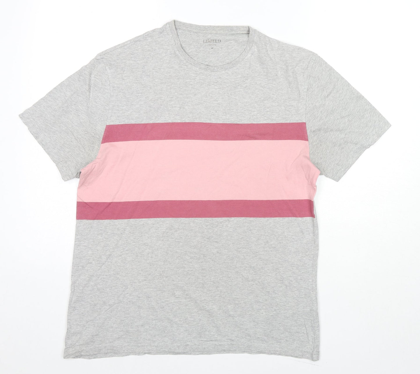 Marks and Spencer Womens Grey Colourblock Cotton Basic T-Shirt Size M Round Neck