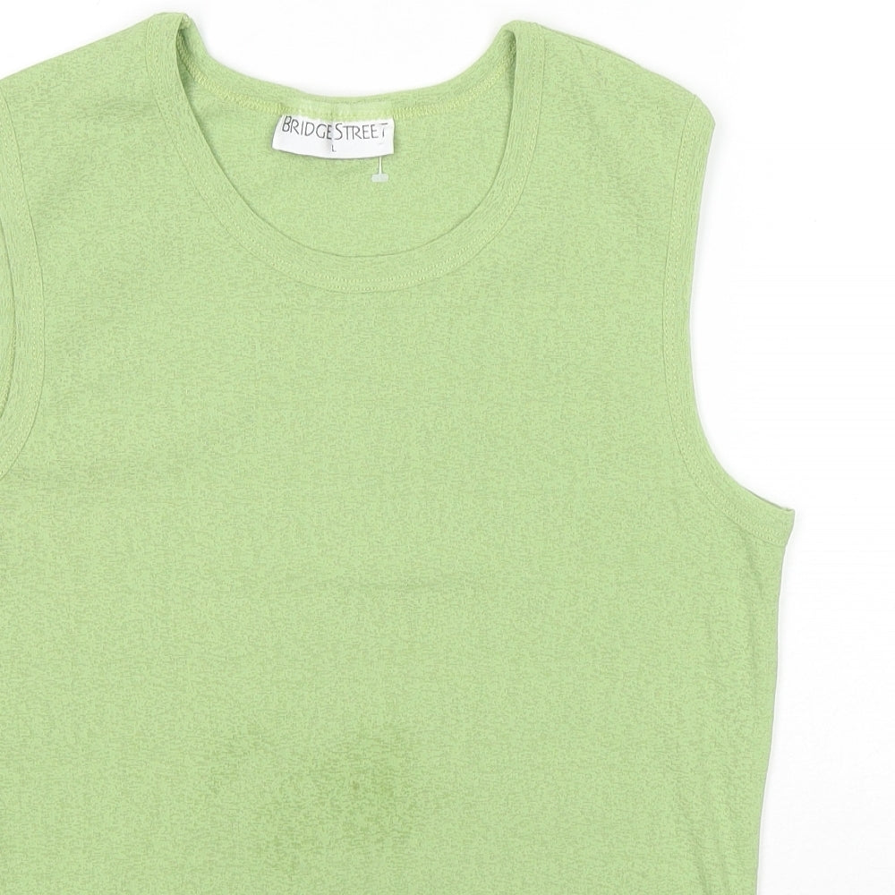 Bridge Street Womens Green Polyester Basic Tank Size L Round Neck