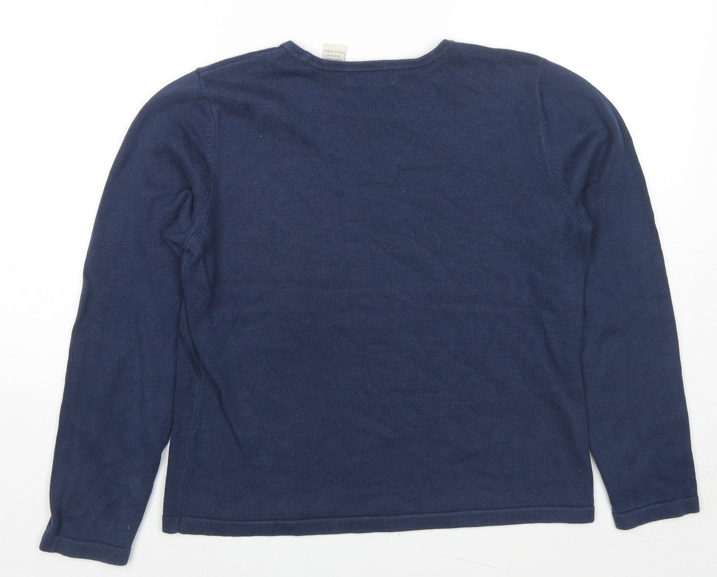 Orvis Womens Blue Round Neck Cotton Pullover Jumper Size S