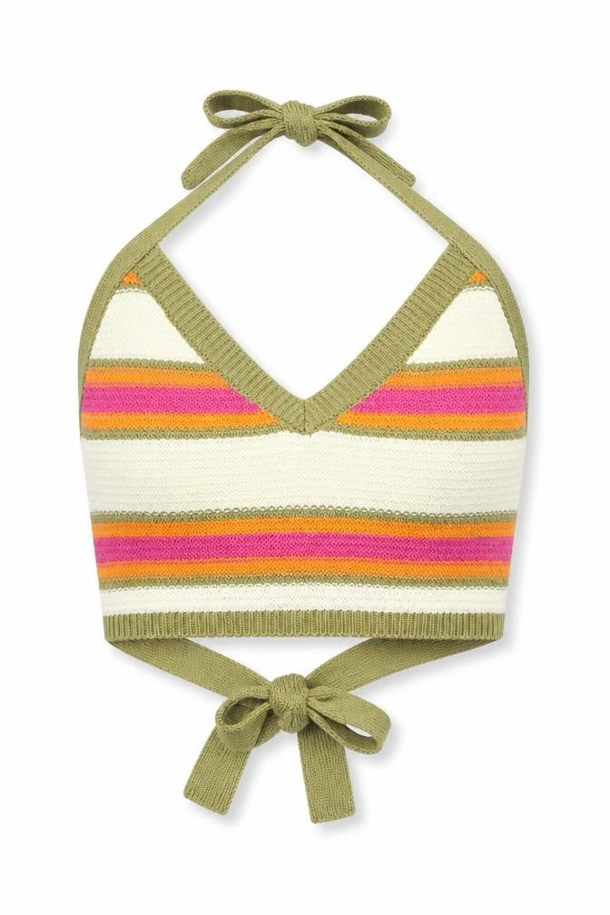 Topshop Womens Multicoloured Striped Polyester Wrap Tank Size XS V-Neck