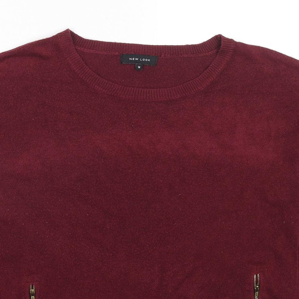 New Look Womens Red Round Neck Acrylic Pullover Jumper Size 14