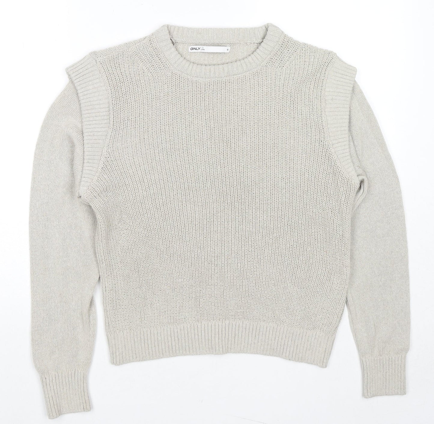 Only Womens Beige Round Neck Cotton Pullover Jumper Size S