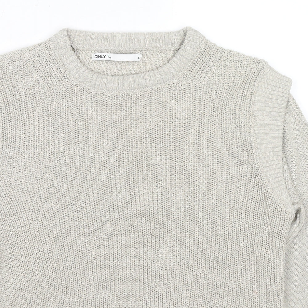 Only Womens Beige Round Neck Cotton Pullover Jumper Size S