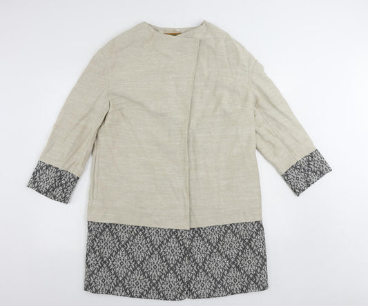 Per Una Womens Beige Geometric Overcoat Coat Size 14 Snap