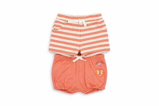 Marks and Spencer Baby Pink Striped Cotton Shorts Set Outfit/Set Size 0-3 Months