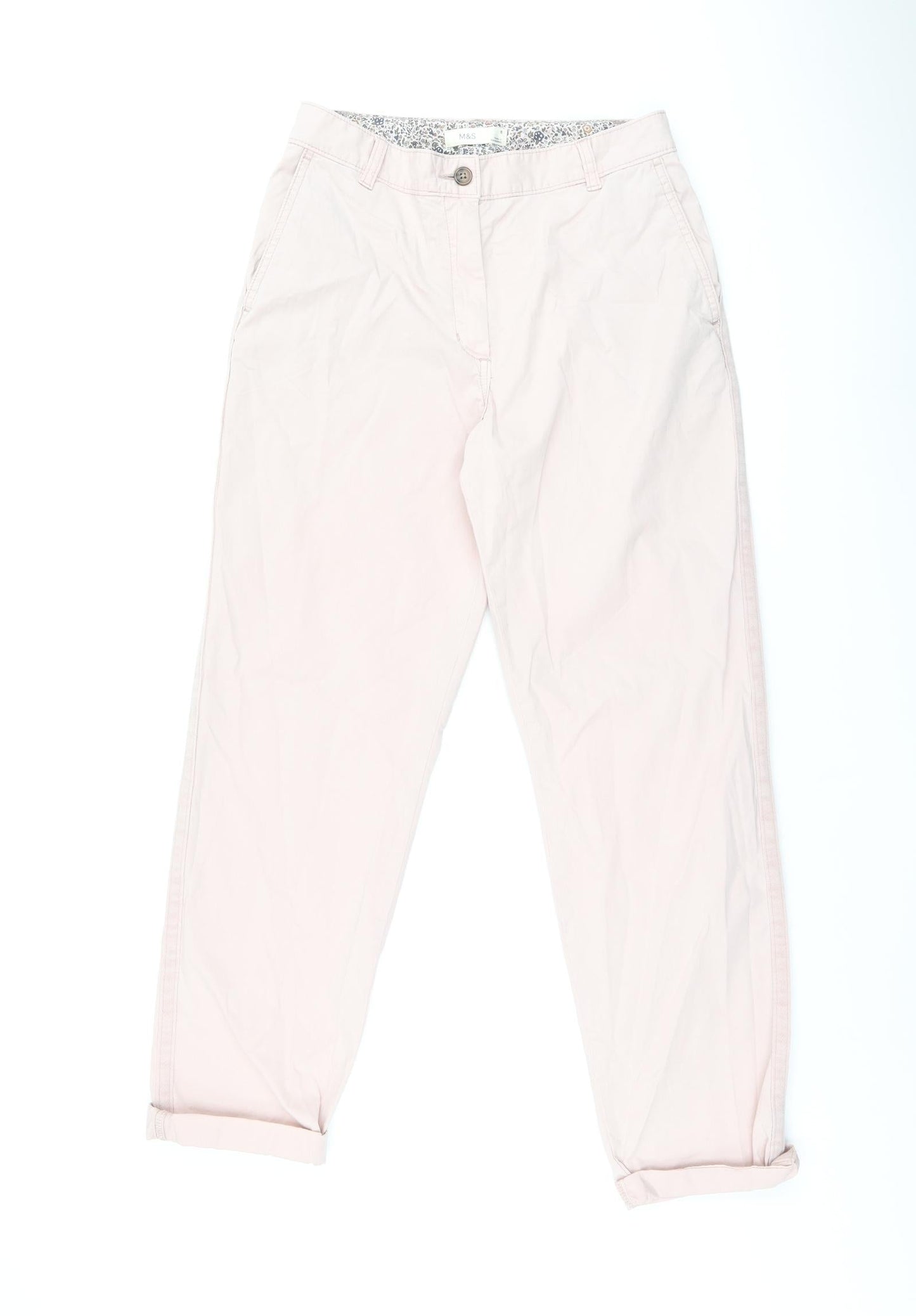 Marks and Spencer Womens Pink Cotton Chino Trousers Size 8 L28 in Regular Zip
