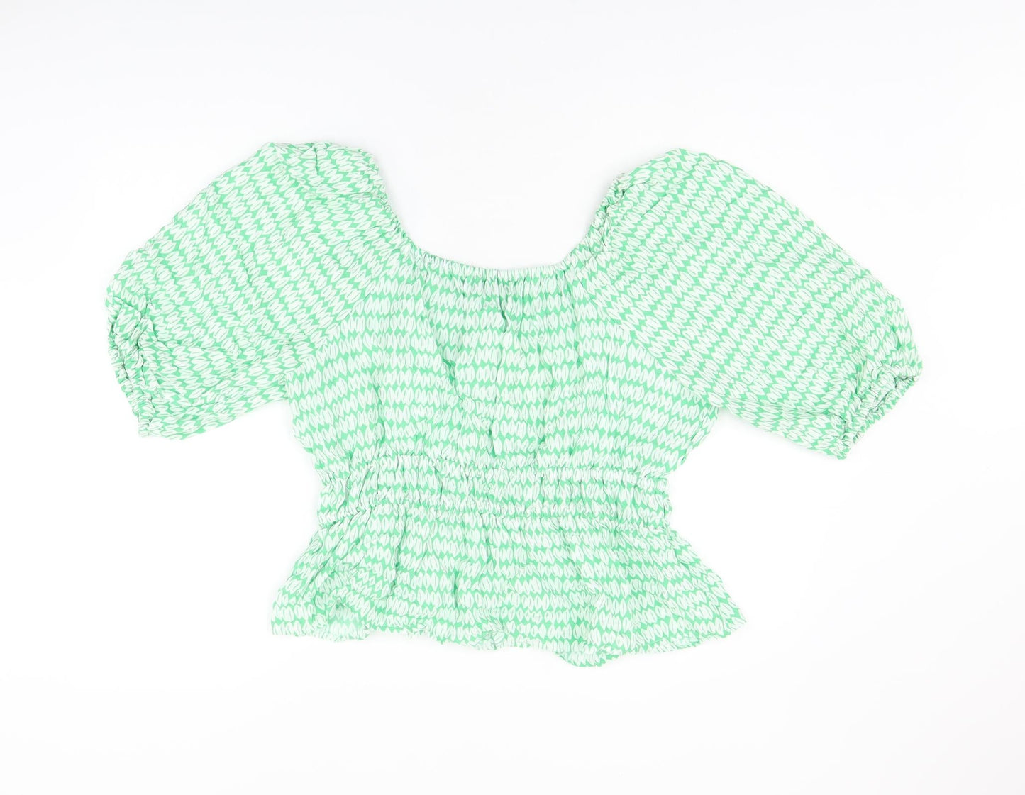 Marks and Spencer Womens Green Geometric Viscose Basic Blouse Size 14 Scoop Neck
