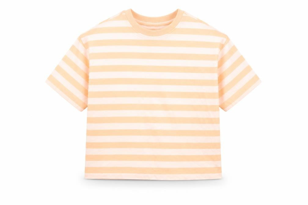 Marks and Spencer Boys White Striped Cotton Basic T-Shirt Size 6-7 Years Round Neck Pullover