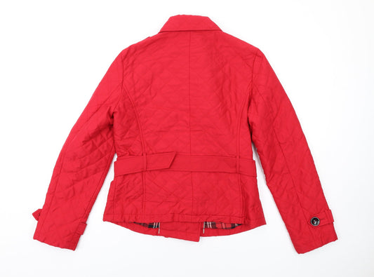 Rossetti Womens Red Quilted Coat Size 14 Button