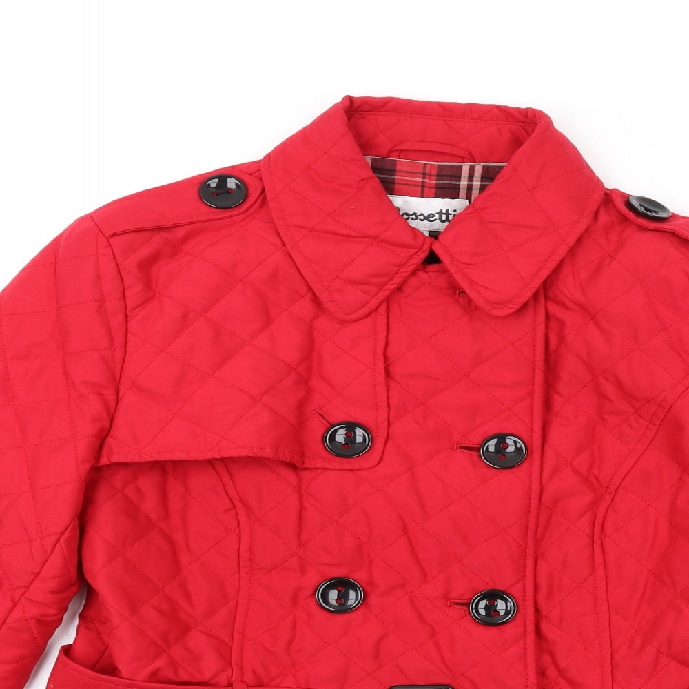Rossetti Womens Red Quilted Coat Size 14 Button