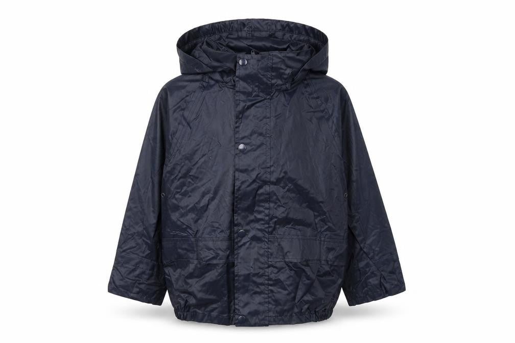 Front view of Wetplay boys’ blue rain coat coat, size 3-4, years zip