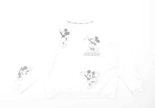 Disney Womens White Cotton Pullover Sweatshirt Size L Pullover - Mickey Mouse