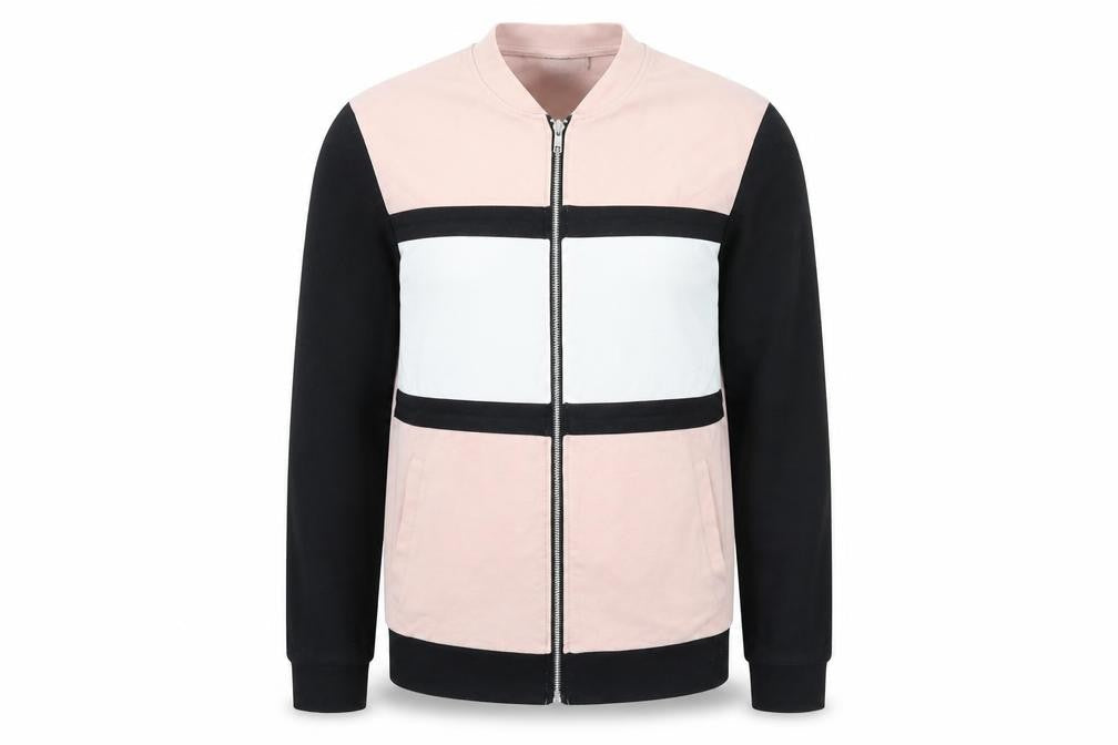 Front view of ASOS men’s pink cotton full zip sweatshirt, size M