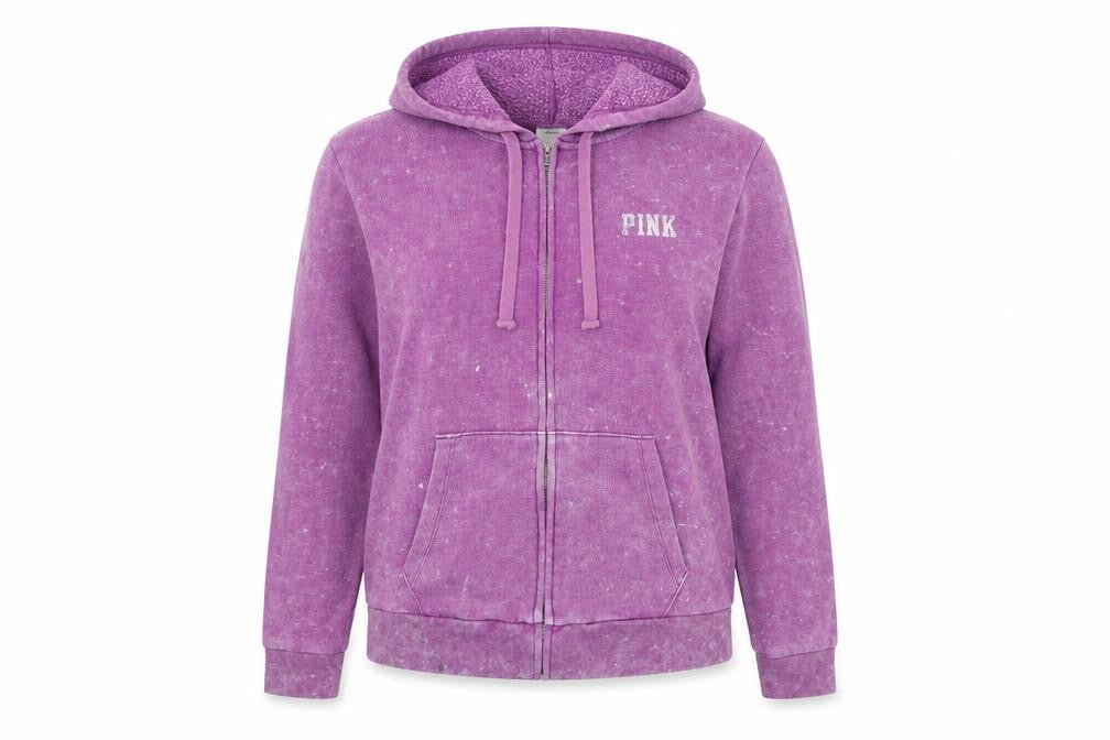 PINK Womens Purple Cotton Full Zip Hoodie Size XL Zip